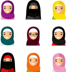 Set of avatar arab woman in flat colorful style