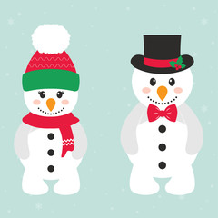 cartoon snow woman and snowman