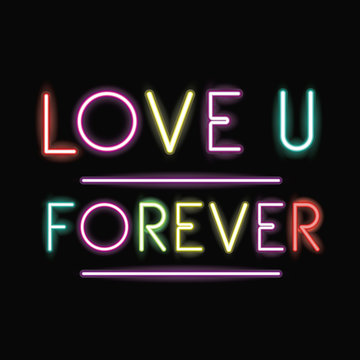 Love neon font icon. Text typography decoration and advertising theme. Colorful design. Vector illustration