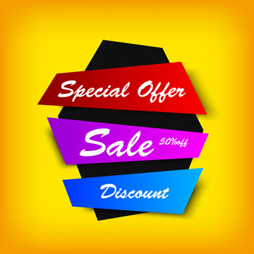 sale colorful banner. Creative discount on yellow background. Vector image
