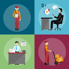 Delivery process concept vector illustration. Delivery man on the work.