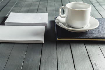 coffee mug on a dark wooden table