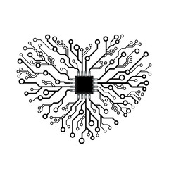 A concept of information technology logo. Vector circuit board heart