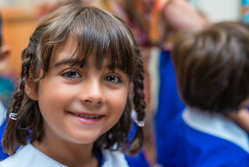 Primary schoolgirl on her first day of school