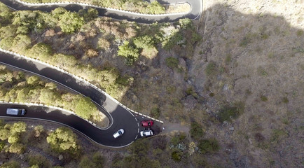 Overhead view of zigzag mountain road