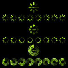 Set of indicators. Download progress, web design template, interface upload. Vector illustration.