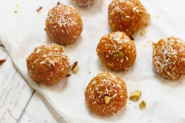 Carrot laddu / Sweet Carrot balls, selective focus