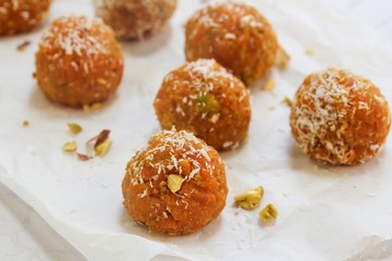 Carrot laddu / Sweet Carrot balls, selective focus