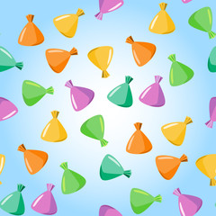 Seamless pattern with chocolates truffles in colorful wrapper.