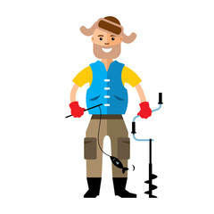 Vector Winter fishing. Flat style colorful Cartoon illustration.