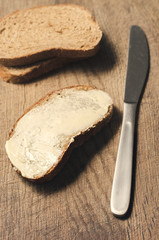 Bakery product. Delicious rye bread and butter. Food concept.