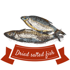Dried salted fish product illustration.