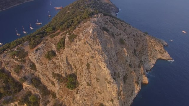 Camera flies back from the lighthouse and uncovers St. Nicholas Island in Turkey