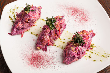 Salad with beets and pork