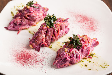 Salad with beets and pork