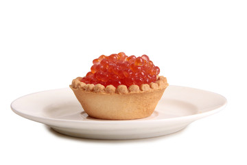 Fish eggs and bread on a white background