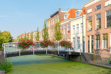 Delft. The picturesque city canal.
