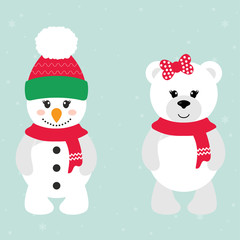 cartoon snow woman and bear