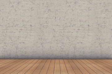 3D interior concrete wall and wooden floor