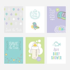 Set of colorful cards for boy's birthday party design
