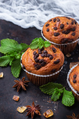 Homemade chocolate chip spicy muffins cake for breakfast