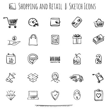 Hand drawn shopping icons.