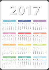calendar 2017 starts on monday, calendar 2017, organizer 2017, vector calendar, pocket calendar design, vertical calendar, colored calendar