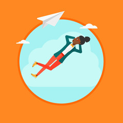 Business woman lying on cloud vector illustration.