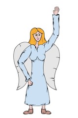 angel in light blue dress with white wings