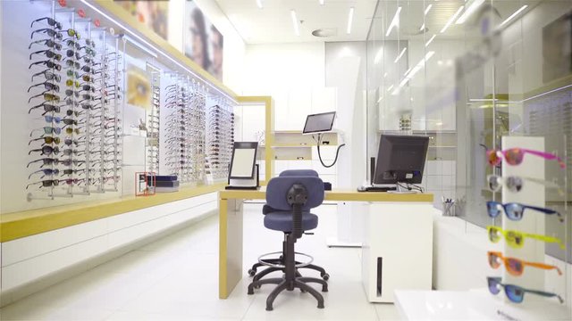 Optometrist shop with glasses on display 4K