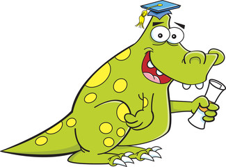 Cartoon illustration of a dinosaur holding a diploma.