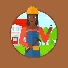 Cheerful builder with hammer vector illustration.