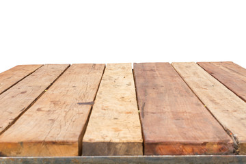 horizontal photo of old vintage planked wood table in perspective