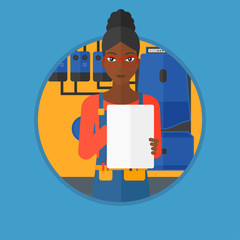 Confident plumber with clipboard.