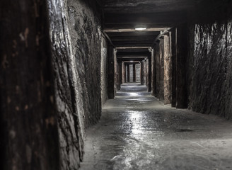 Fototapeta na wymiar Salt miners corridors deep undeground - Wieliczka Salt Mine