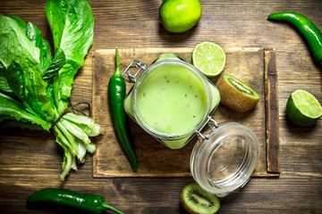 Healthy food. Fresh juice of greens and vegetables.