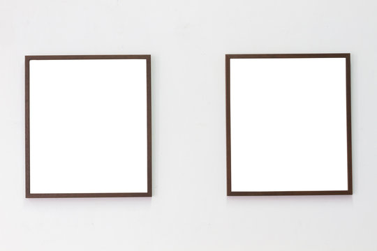 horizontal photo of two photo frame on blank wall background, copyspace