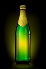 Bottle of beer with golden foil with clipping path isolated on black background