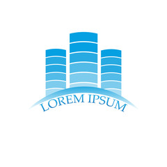 Vector concept for accounting or real estate company. Logo design with commercial building and chart bars. Business concept. 
