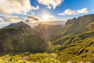 Panoramic aerial view over Masca village, the most visited tourist attraction of  Tenerife, Spain