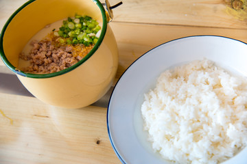 poached eggs and rice