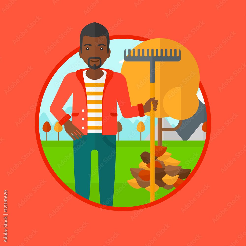 Canvas Prints man raking autumn leaves vector illustration