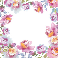Wildflower rose flower frame in a watercolor style isolated. Full name of the herb: rose, Hulthemia, Rosa. Aquarelle flower could be used for background, texture, pattern, frame or border.