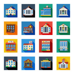 Obraz premium Government Buildings Icons In Colorful Squares