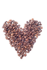 Heart shaped roasted coffee beans