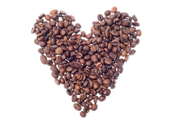 Heart shaped roasted coffee beans