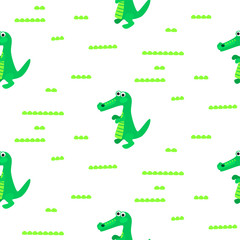 Crocodile green and white seamless pattern vector. Cartoon fun reptile print.