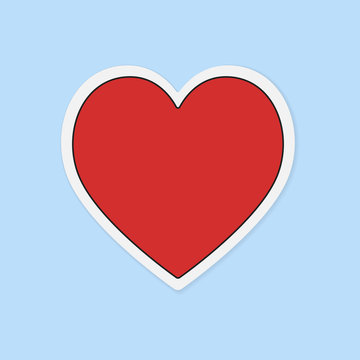 Red Heart Sticker With black border and Shadow isolated on blue
