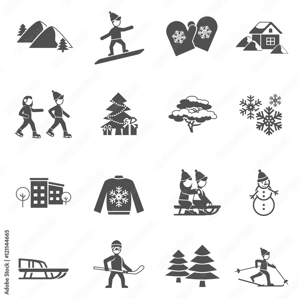 Poster winter black icons set