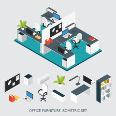 Obraz premium Isometric Interior Office Workplace Composition